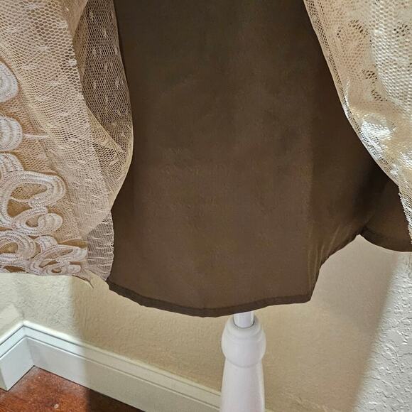 Ryu L Lace Mesh Dress Tan Cream Romantic Boho Cottagecore Vintage Fit Flare - Picture 10 of 16